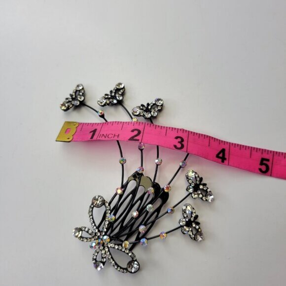 Crystal Studded Butterfly Hair Comb Wedding HairComb Bridal HairClip - Picture 6 of 10